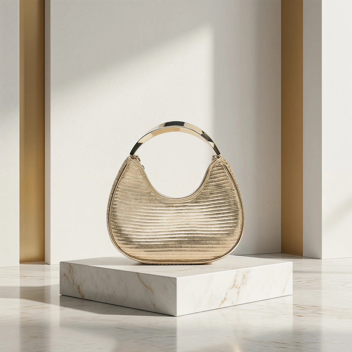 Women's Shiny Gold Hobo Bag Metal Handle Evening Clutch Detachable Chain Crossbody Bag Fashion Textured Mini Handbag for Party